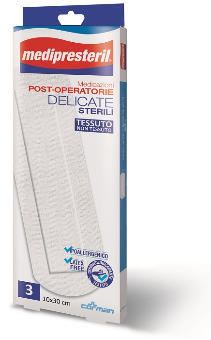 MEDICAZIONE POST OPERATORIA MEDIPRESETERIL DELICATA TNT 10X30CM 3 PEZZI - Farmacia Nuova Dr.ssa Gabriella Catellani
