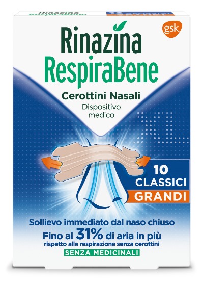 RINAZINA RESPIRABENE CEROTTI NASALI CLASSICI GRANDI CARTON 10 PEZZI - Farmacia Nuova Dr.ssa Gabriella Catellani