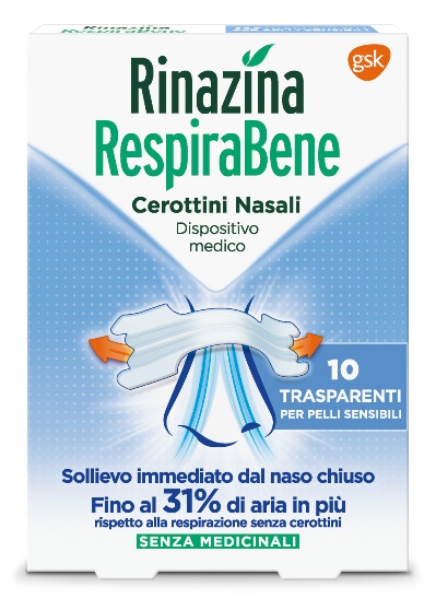 RINAZINA RESPIRABENE CEROTTI NASALI TRASPARENTI CARTON 10 PEZZI - Farmacia Nuova Dr.ssa Gabriella Catellani