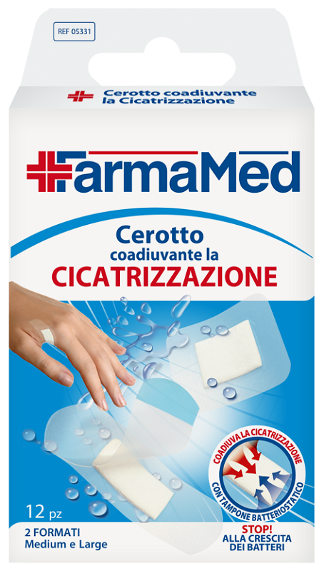CEROTTO FARMAMED COADIUVANTE LA CICATRIZZAZIONE IMPERMEABILE 2 FORMATI MEDIUM E LARGE 12 PEZZI - Farmacia Nuova Dr.ssa Gabriella Catellani