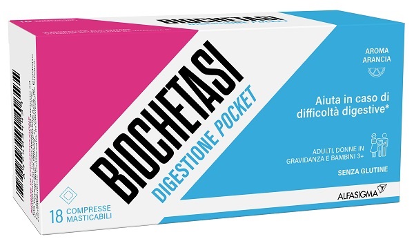BIOCHETASI DIGESTIONE POCKET 18 COMPRESSE MASTICABILI - Farmacia Nuova Dr.ssa Gabriella Catellani