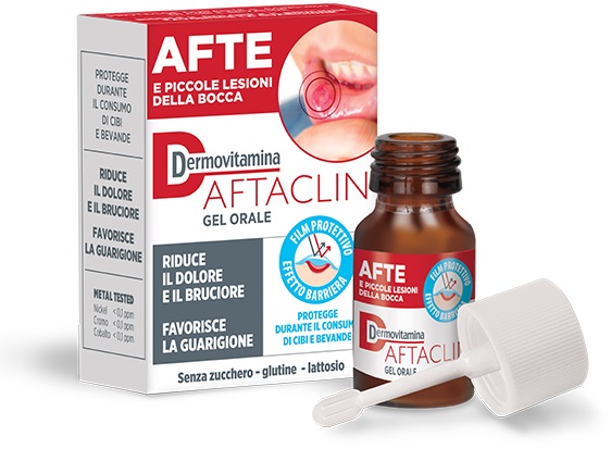 DERMOVITAMINA AFTACLIN GEL ORALE 7 ML CONTRO DOLORE E BRUCIONE SENZA ZUCCHERO E SENZA GLUTINE - Farmacia Nuova Dr.ssa Gabriella Catellani