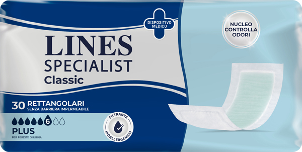 PANNOLONE RETTANGOLARE LINES SPECIALIST CLASSIC SENZA BARRIERA 30 PEZZI - Farmacia Nuova Dr.ssa Gabriella Catellani