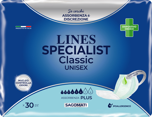 PANNOLONE SAGOMATO LINES SPECIALIST CLASSIC PLUS 30 PEZZI - Farmacia Nuova Dr.ssa Gabriella Catellani