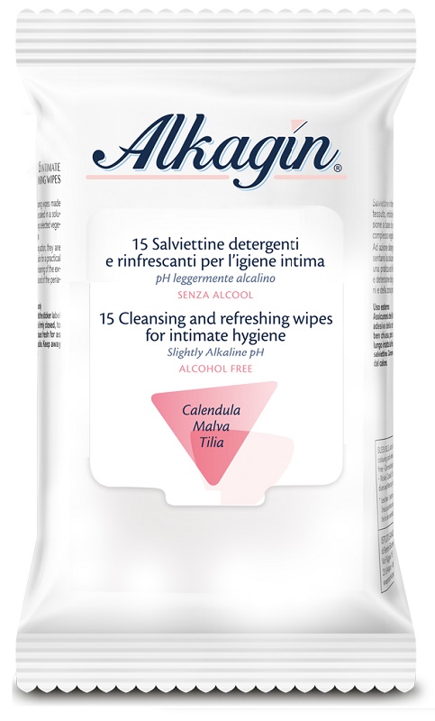 ALKAGIN SALVIETTINE DETERGENTI E RINFRESCANTI PER L'IGIENE INTIMA PH LEGGERMENTE ALCALINO SENZA ALCOOL 15 PEZZI CALENDULA MALVA E TILIA - Farmacia Nuova Dr.ssa Gabriella Catellani