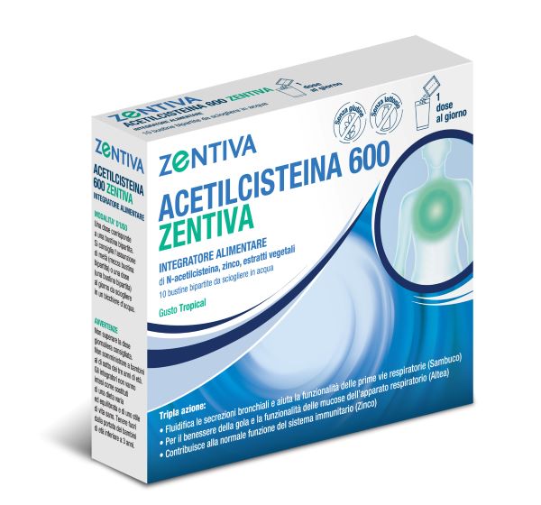 ACETILCISTEINA 600 ZENTIVA 10 BUSTINE BIPARTITE GUSTO TROPICAL - Farmacia Nuova Dr.ssa Gabriella Catellani