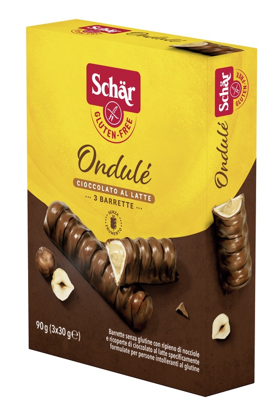 SCHAR ONDULE' BARRETTE CON RIPIENO DI NOCCIOLE RICOPERTE DI CIOCCOLATO AL LATTE 3 PORZIONI DA 30 G - Farmacia Nuova Dr.ssa Gabriella Catellani