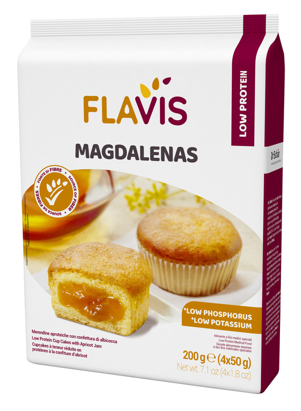 FLAVIS MAGDALENAS MERENDINE APROTEICHE CON CONFETTURA DI ALBICOCCA 4 MONOPORZIONI DA 50 G - Farmacia Nuova Dr.ssa Gabriella Catellani