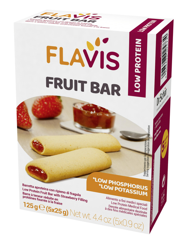 FLAVIS FRUIT BAR BARRETTA APROTEICA CON RIPIENO DI FRAGOLA 5 PEZZI DA 25 G - Farmacia Nuova Dr.ssa Gabriella Catellani