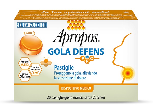 APROPOS GOLA DEFENS PRO 20 PASTIGLIE ARANCIA SENZA ZUCCHERO - Farmacia Nuova Dr.ssa Gabriella Catellani
