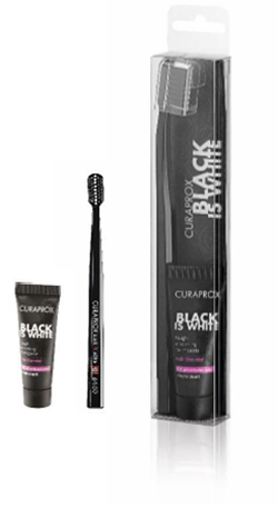 CURAPROX BLACK IS WHITE DENTIFRICI SBIANCANTI 1 DENTIFRICIO DA 10ML + 1 SPAZZOLINO - Farmacia Nuova Dr.ssa Gabriella Catellani
