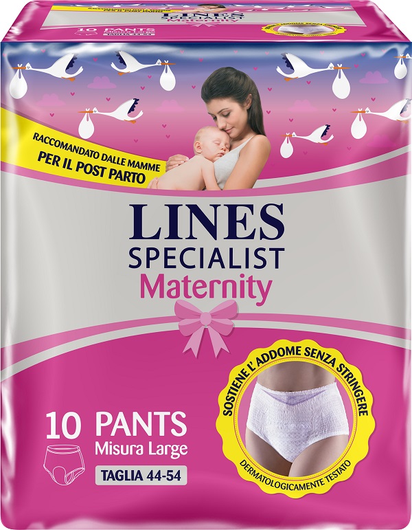 LINES SPECIALIST MATERNITY MUTANDINA ASSORBENTE PER PERDITE POST PARTO MISURA LARGE 10 PEZZI - Farmacia Nuova Dr.ssa Gabriella Catellani