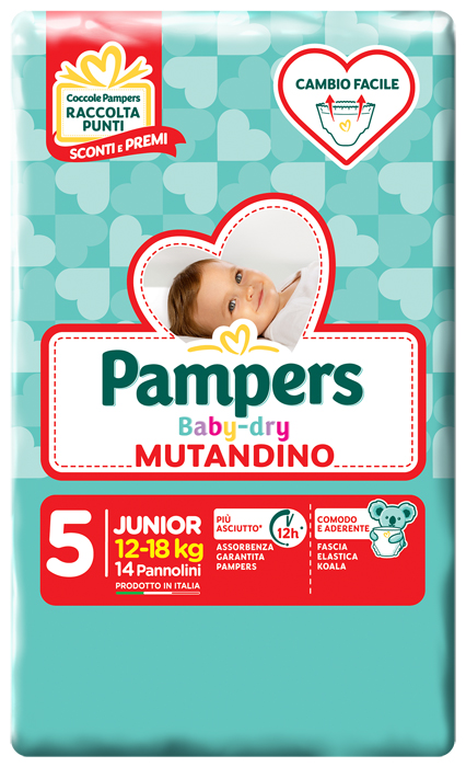 PANNOLINO A MUTANDINA PAMPERS BABY DRY JUNIOR SMALL PACK 14 PEZZI - Farmacia Nuova Dr.ssa Gabriella Catellani