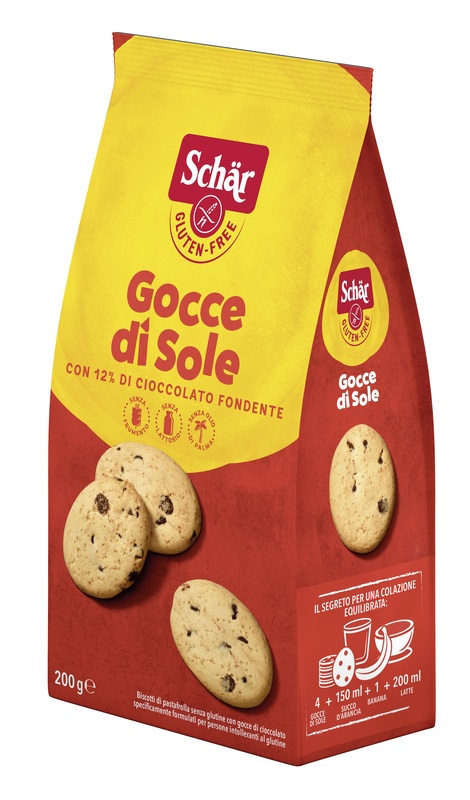 SCHAR GOCCE DI SOLE BISCOTTI DI PASTAFROLLA CON GOCCE DI CIOCCOLATO FONDENTE SENZA LATTOSIO 200 G - Farmacia Nuova Dr.ssa Gabriella Catellani