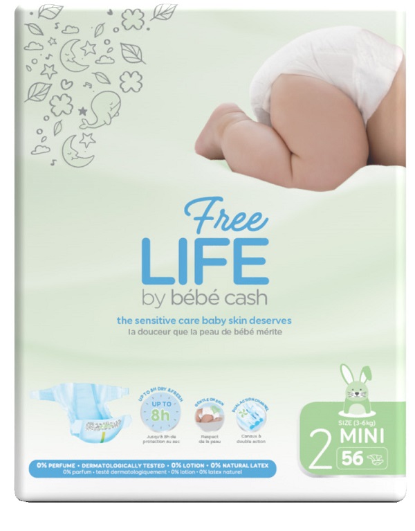 FREELIFE BY BEBECASH PANNOLINI MINI TAGLIA 2 3-6 KG GIROVITA 30-48 CM 56 PEZZI - Farmacia Nuova Dr.ssa Gabriella Catellani