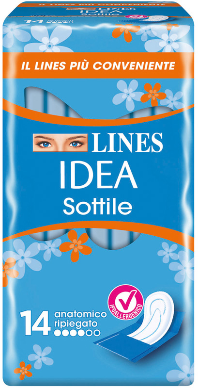 LINES IDEA ASSORBENTE SOTTILE RIPIEGATO ANATOMICO 14 PEZZI - Farmacia Nuova Dr.ssa Gabriella Catellani