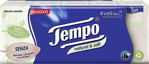 TEMPO FAZZOLETTI NATURAL&SOFT 10 PEZZI DA 9 FAZZOLETTI - Farmacia Nuova Dr.ssa Gabriella Catellani