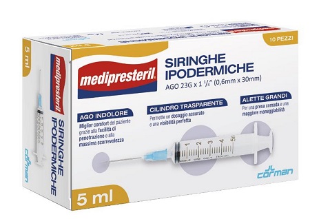 SIRINGA IPODERMICA MEDIPRESTERIL AGO 23 GAUGE 1 1/4 0,5X30MM 5 ML 10 PEZZI - Farmacia Nuova Dr.ssa Gabriella Catellani