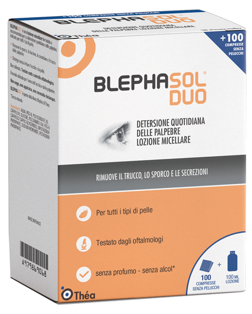 BLEPHASOL DUO SOLUZIONE MICELLARE IGIENE PALPEBRALE 100 ML + 100 GARZE - Farmacia Nuova Dr.ssa Gabriella Catellani