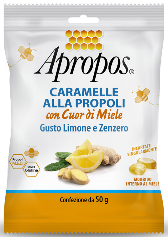 APROPOS CARAMELLE DURE LIMONE/ZENZERO CUOR DI MIELE 50 G - Farmacia Nuova Dr.ssa Gabriella Catellani