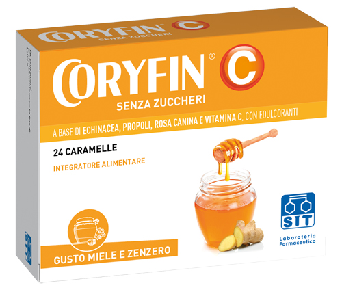 CORYFIN C SENZA ZUCCHERO MIELE ZENZERO 24 CARAMELLE - Farmacia Nuova Dr.ssa Gabriella Catellani