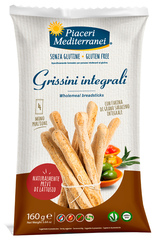 PIACERI MEDITERRANEI GRISSINI INTEGRALI 160 G - Farmacia Nuova Dr.ssa Gabriella Catellani