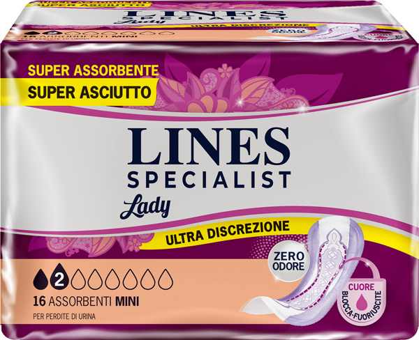 ASSORBENTI PER INCONTINENZA LINES SPECIALIST LADY MINI 16 PEZZI - Farmacia Nuova Dr.ssa Gabriella Catellani