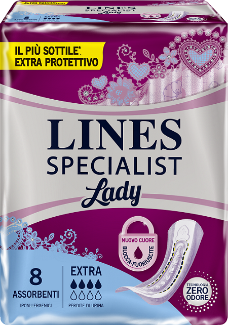ASSORBENTI LINES SPECIALIST LADY EXTRA IPOALLERGENICI 8 PEZZI - Farmacia Nuova Dr.ssa Gabriella Catellani