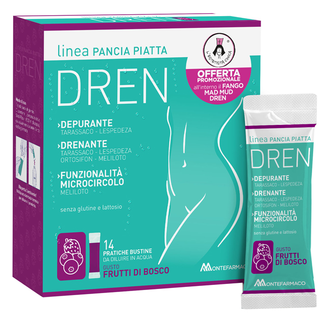 PANCIA PIATTA DREN FRUTTI DI BOSCO 14 BUSTINE STICK PACK + FANGO ATTIVO CELLULITE 100 ML OMAGGIO - Farmacia Nuova Dr.ssa Gabriella Catellani
