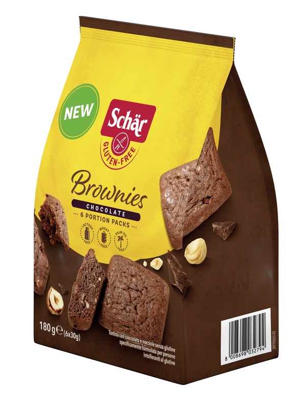 SCHAR BROWNIES CHOCOLATE TORTINA CON CIOCCOLATO E NOCCIOLE 6 MONOPORZIONI DA 30 G - Farmacia Nuova Dr.ssa Gabriella Catellani