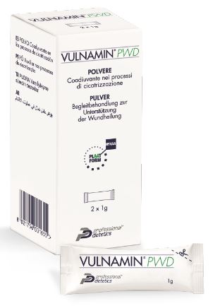 VULNAMIN PWD MEDICAZIONE INTERATTIVA IN POLVERE DI SODIO JALURONATO E AMINOACIDI 2 STICK PACK - Farmacia Nuova Dr.ssa Gabriella Catellani