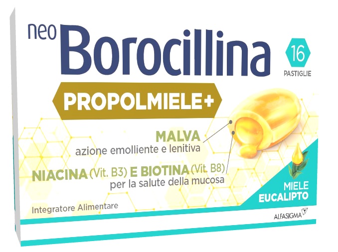 NEOBOROCILLINA PROPOLMIELE+ MIELE/EUCALIPTO 16 PASTIGLIE - Farmacia Nuova Dr.ssa Gabriella Catellani