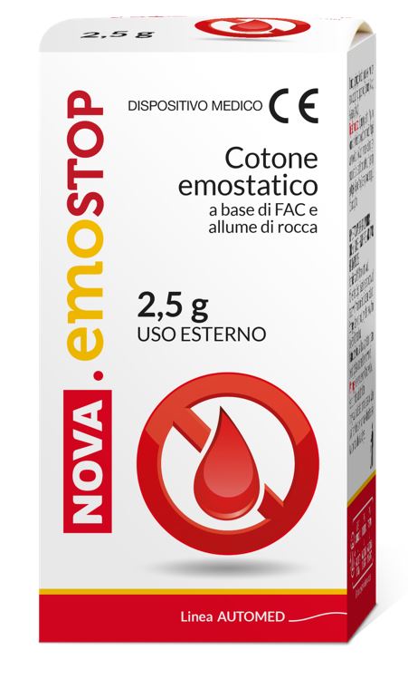 COTONE EMOSTATICO NOVA EMOSTOP CON FAC E ALLUME DI ROCCA 2,5 G - Farmacia Nuova Dr.ssa Gabriella Catellani