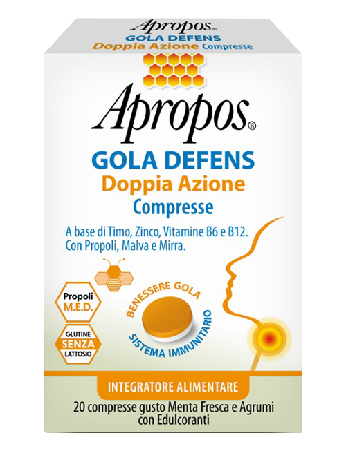 APROPOS GOLA DEFENS DOPPIA AZIONE 20 COMPRESSE - Farmacia Nuova Dr.ssa Gabriella Catellani