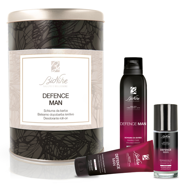 DEFENCE MAN KIT NATALE 2021 SAFE SHAVE SCHIUMA BARBA ANTI-IRRITAZIONI 200 ML + SAFE BALM BALSAMO DOPOBARBA LENITIVO 75 ML + DRY TOUCH DEODORANTE ROLL-ON 50 ML - Farmacia Nuova Dr.ssa Gabriella Catellani