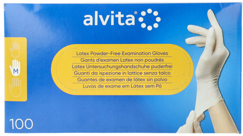 GUANTI DA ISPEZIONE ALVITA IN LATTICE SENZA TALCO M 100 PEZZI - Farmacia Nuova Dr.ssa Gabriella Catellani