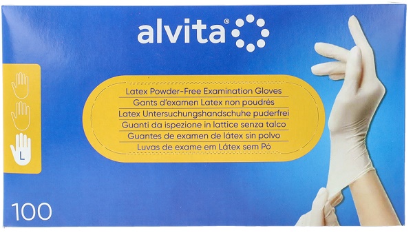 GUANTI DA ISPEZIONE ALVITA IN LATTICE SENZA TALCO L 100 PEZZI - Farmacia Nuova Dr.ssa Gabriella Catellani