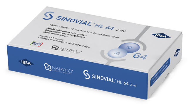 SIRINGA INTRA-ARTICOLARE SINOVIAL HL 64 ACIDO IALURONICO SALE SODICO 3,2% 32MG H-HA + 32MG H-LA/2ML 2 ML - Farmacia Nuova Dr.ssa Gabriella Catellani