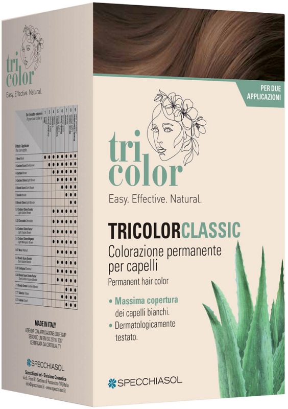 TRICOLOR CLASSIC 5 CASTANO CAFFE' 2 TUBI 50 ML + 2 SHAKER 50 ML + 4 BUSTINE 8 ML - Farmacia Nuova Dr.ssa Gabriella Catellani