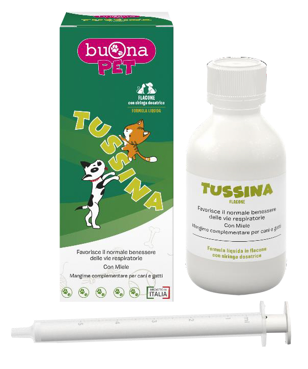 TUSSINA FLACONE CANI E GATTI CON SIRINGA DOSATRICE 100 G BUONAPET - Farmacia Nuova Dr.ssa Gabriella Catellani