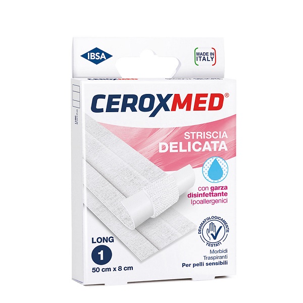 STRISCIA DELICATA CEROXMED CON GARZA DISINFETTANTE IPOALLERGENICA PER PELLI SENSIBILI 50X8CM 1 PEZZO - Farmacia Nuova Dr.ssa Gabriella Catellani
