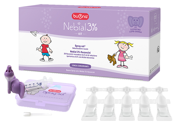 NEBIAL 3% KIT 20 FLACONCINI MONODOSE 5ML SOLUZIONE IPERTONICA CON ACIDO IALURONICO + NEBULIZZATORE SPRAY-SOL - Farmacia Nuova Dr.ssa Gabriella Catellani