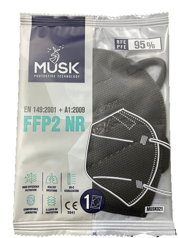 MUSK MASCHERINA FFP2 MUSK021 BLACK 10 PEZZI - Farmacia Nuova Dr.ssa Gabriella Catellani