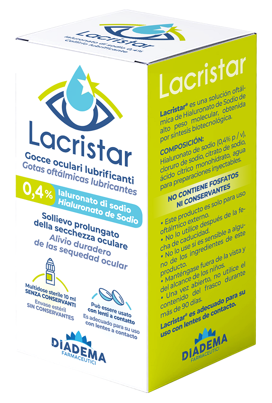 LACRISTAR GOCCE OCULARI LUBRIFICANTI 0,4% IALURONATO DI SODIO MULTIDOSE 10 ML - Farmacia Nuova Dr.ssa Gabriella Catellani