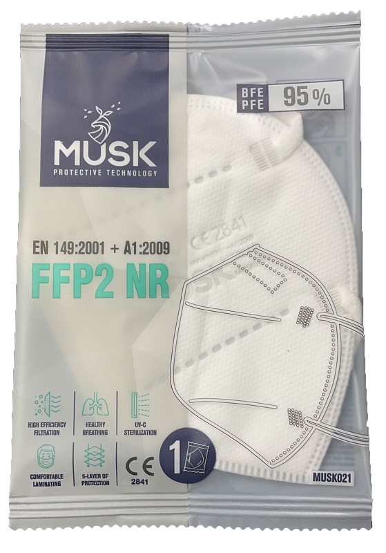 MUSK MASCHERINA FFP2 MUSK021 WHITE 1 PEZZO - Farmacia Nuova Dr.ssa Gabriella Catellani