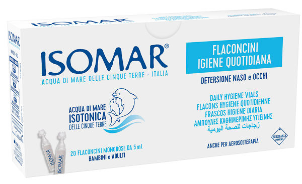 ISOMAR SOLUZIONE ISOTONICA ACQUA MARE IGIENE QUOTIDIANA 20 FLACONCINI MONODOSE 5 ML - Farmacia Nuova Dr.ssa Gabriella Catellani