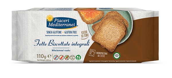 PIACERI MEDITERRANEI FETTE BISCOTTATE INTEGRALI 110 G - Farmacia Nuova Dr.ssa Gabriella Catellani