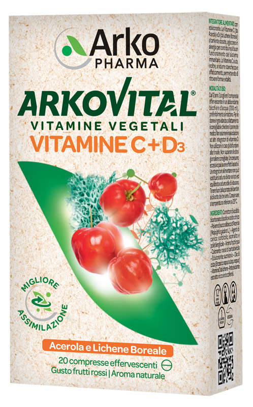 ARKOVITAL VITAMINE C+D3 20 COMPRESSE EFFERVESCENTI GUSTO FRUTTI ROSSI - Farmacia Nuova Dr.ssa Gabriella Catellani