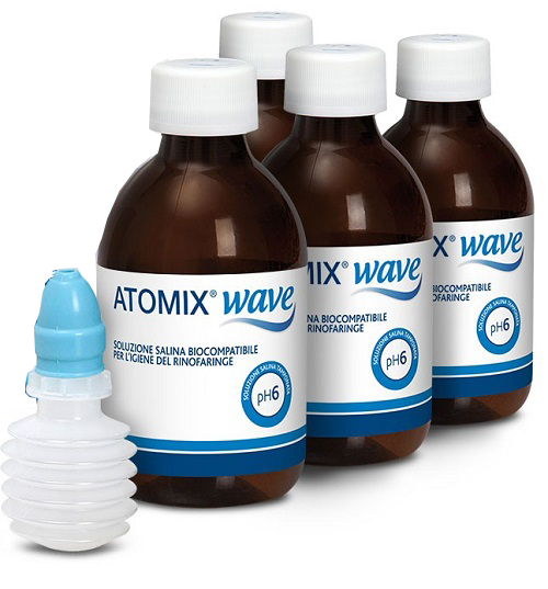 ATOMIX WAVE DISPOSITIVO PER IGIENE RINOFARINGEA ATOMIX SOLUZIONE SALINA 4 FLACONI DA 250 ML - Farmacia Nuova Dr.ssa Gabriella Catellani
