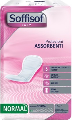 PANNOLONE PER INCONTINENZA CON PROTEZIONI DISCRETE MORBIDE E ANATOMICHE CON NUCLEO SUPER ASSORBENTE E UNO SPECIALE FILTRANTE ESTERNO TRASPIRANTE SOFFISOF LADY NORMALE 12 PEZZI - Farmacia Nuova Dr.ssa Gabriella Catellani